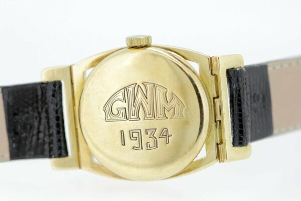 Timekeepersclayton 14K Gold Hinged Hamilton Wrist Watch with Black Enamel Ring