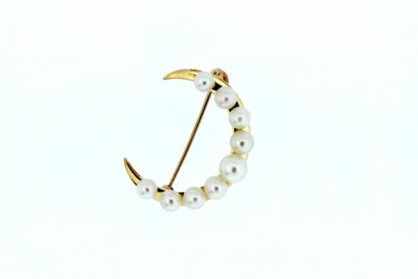 Timekeepersclayton 14K Yellow Gold Pearl Brooch Moon or Crescent Shaped