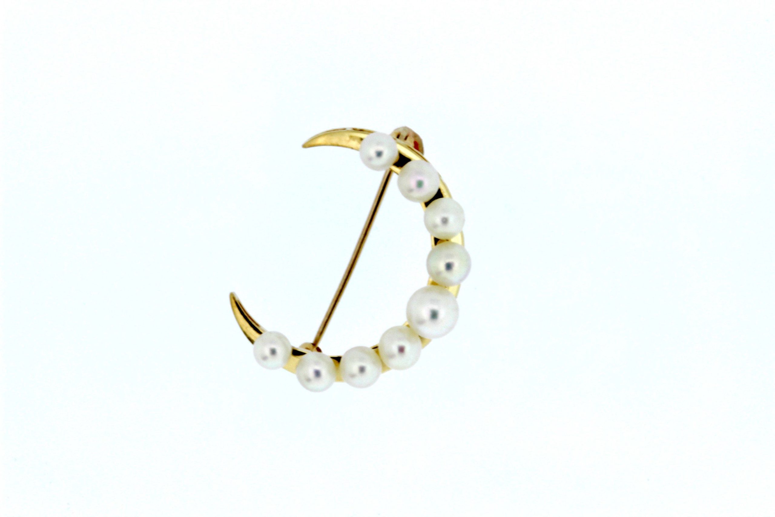 Market Square Jewelers Pearl Crescent Moon Gold Brooch Pin