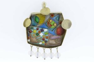 Timekeepersclayton Cloisonn? Clown Figure with Abstract Shapes Convertible Pendant/Brooch 14K Gold — Mary Amelia Kretsinger