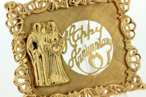 Timekeepersclayton Vintage 14K Yellow Gold Happy Anniversary Charm Pendant Hearts Marriage Happy Couple Good Luck Wedding Anniversary