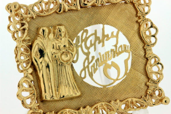 Timekeepersclayton Vintage 14K Yellow Gold Happy Anniversary Charm Pendant Hearts Marriage Happy Couple Good Luck Wedding Anniversary