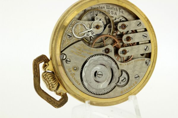 Timekeepersclayton Vintage Burlington Special Pocket Watch 10K Gold Filled Skeleton Case with Guilloché Engraving