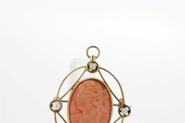Timekeepersclayton 10K Gold Coral Cameo Convertible Brooch/Pendant with Pearl accents