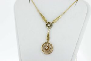 Timekeepersclayton 10K Gold Filigree Necklace with Diamonds