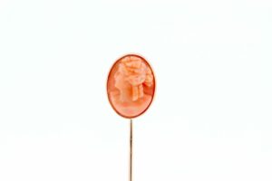 Timekeepersclayton 10K Rose gold Stick Pin with Pink Coral Female Carved Cameo