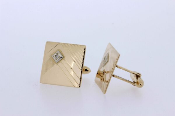 Timekeepersclayton 10K Yellow Gold Square Cufflinks with Accent Diamonds