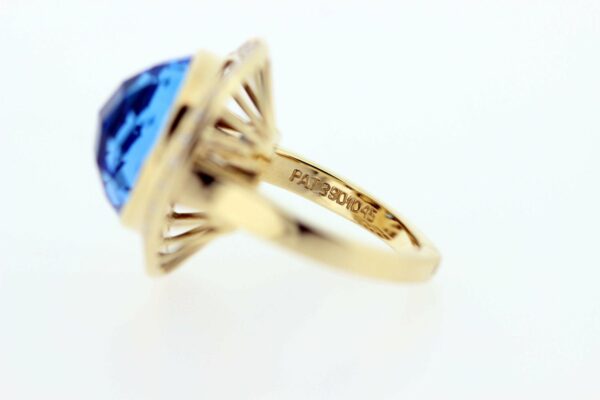 Timekeepersclayton 14K Gold Blue Topaz with Diamond Halo Ring