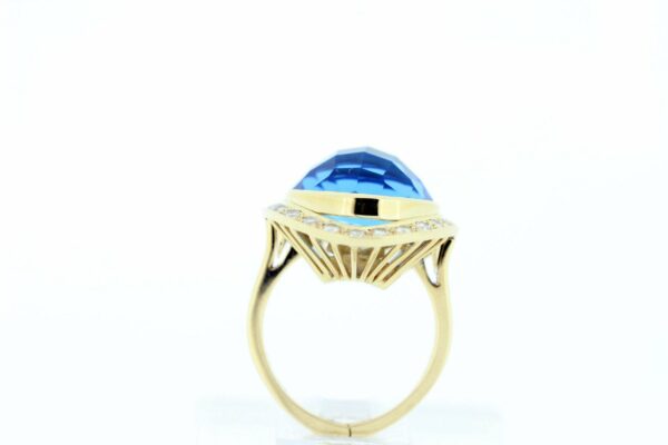 Timekeepersclayton 14K Gold Blue Topaz with Diamond Halo Ring