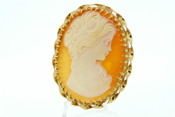 Timekeepersclayton 14K Gold Carved Cameo Brooch Twisted Ribbons Convertible Flowing Hair Locks Claw Set