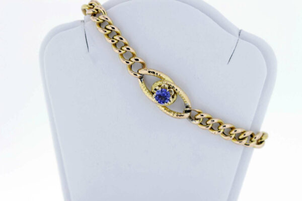 Timekeepersclayton 14K Gold Chain Bracelet with Prong Set Lavender Blue Synthetic Stone