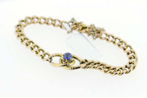 Timekeepersclayton 14K Gold Chain Bracelet with Prong Set Lavender Blue Synthetic Stone
