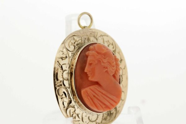 Timekeepersclayton 14K Gold Coral Cameo Convertible Brooch/Pendant