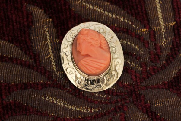 Timekeepersclayton 14K Gold Coral Cameo Convertible Brooch/Pendant