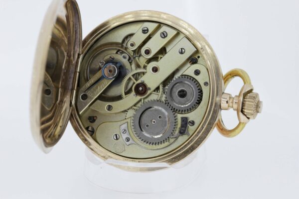 Timekeepersclayton 14K Gold Eclipse Movement Pocket Watch with Hand Engraved Griffins
