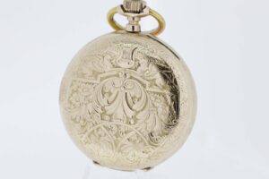 14K Gold Eclipse Movement Pocket Watch with Hand Engraved Griffins