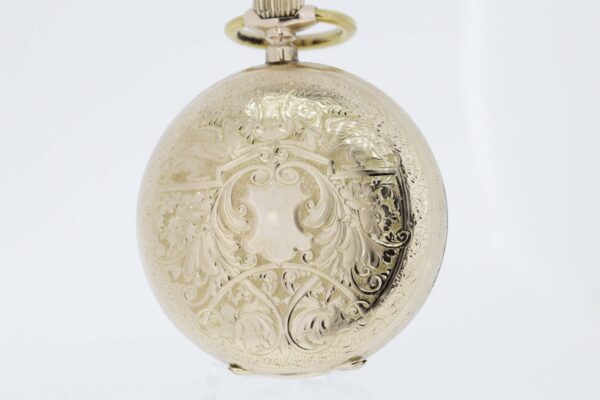 Timekeepersclayton 14K Gold Eclipse Movement Pocket Watch with Hand Engraved Griffins