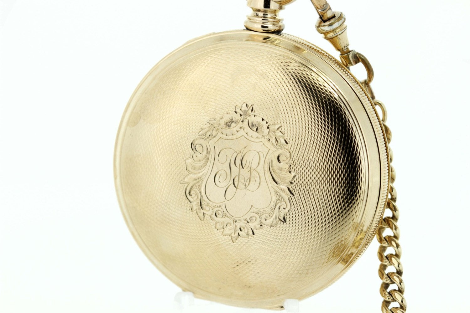 Engraved Link Antique Pocket Watch Chain in 14K Yellow Gold