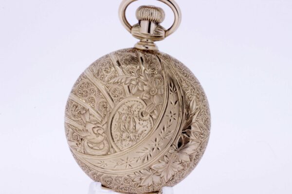 Timekeepersclayton 14K Gold Engraved Pocket Watch with Sparrows, Sailboat, and Floral Engraving