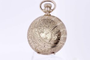 Timekeepersclayton 14K Gold Engraved Pocket Watch with Sparrows, Sailboat, and Floral Engraving