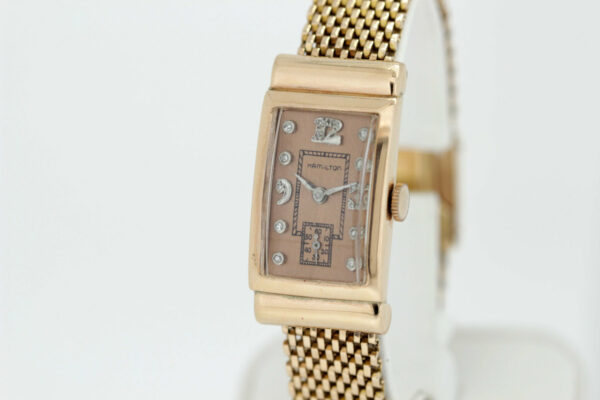 Timekeepersclayton 14K Gold Hamilton Buckle Strap Wrist Watch with Diamond Dial