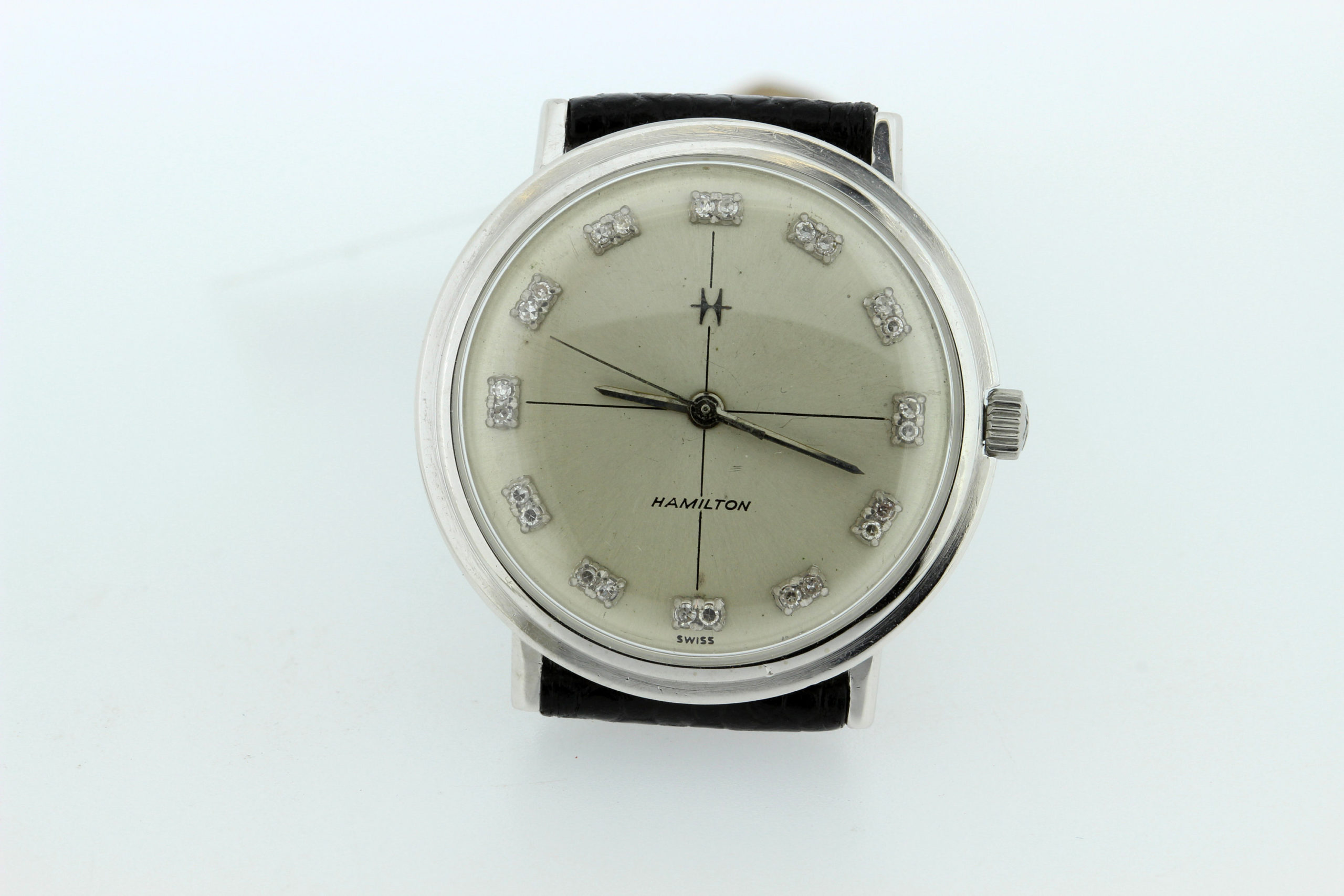 14K Gold Hamilton Watch with Duo Diamond Markers Dial Vintage ...