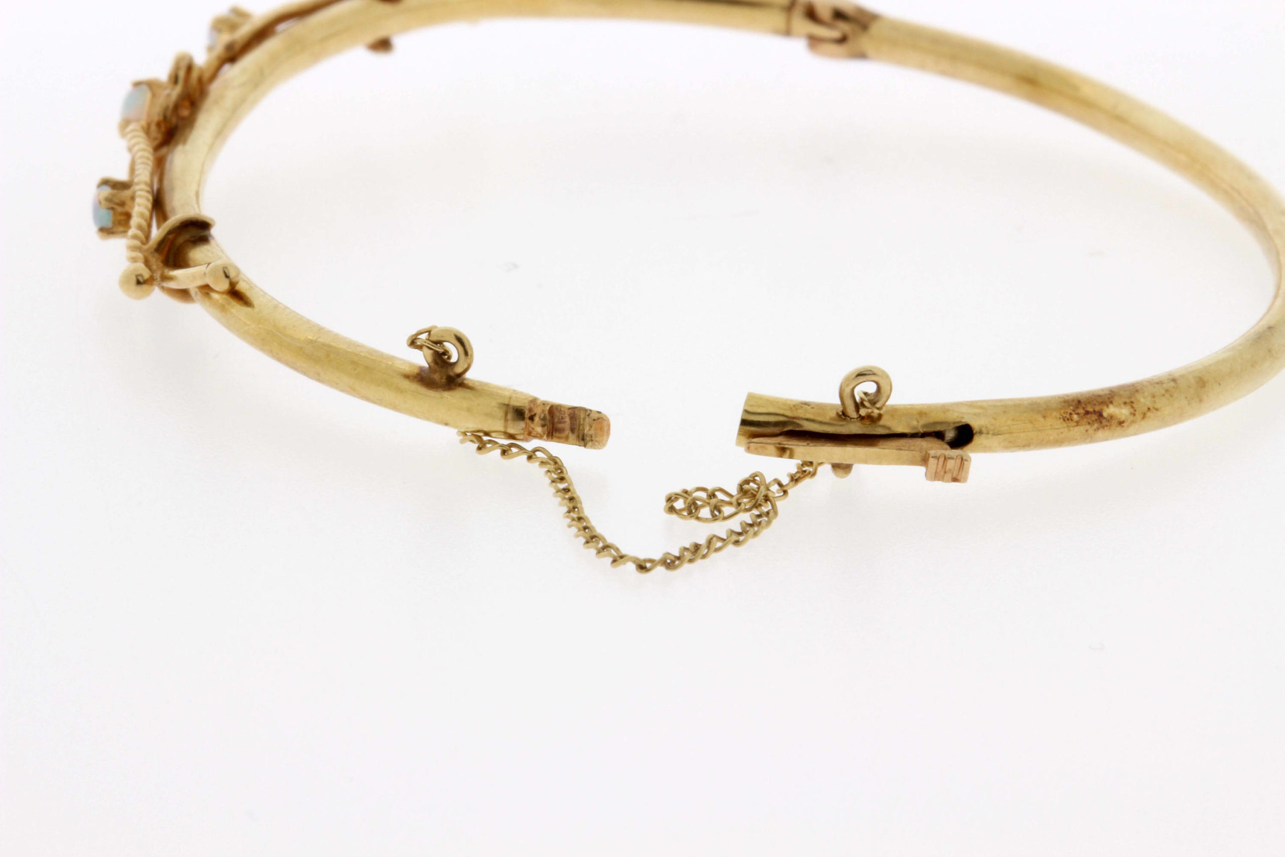 14K Gold Hinged Opal Bangle Bracelet - Timekeepersclayton