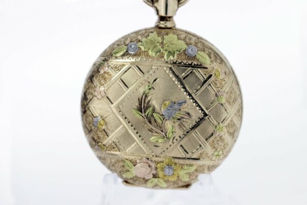 Timekeepersclayton 14K Gold Multicolored Engraved Sparrow American Waltham Watch CO Pocket Watch 1892