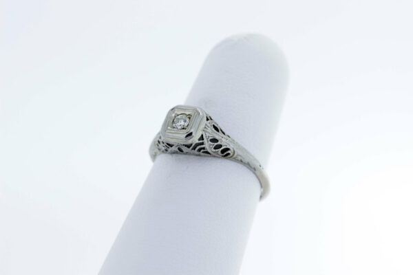 Timekeepersclayton 14K Gold Ring Diamond Center with Lily pad Filigree and Engraving