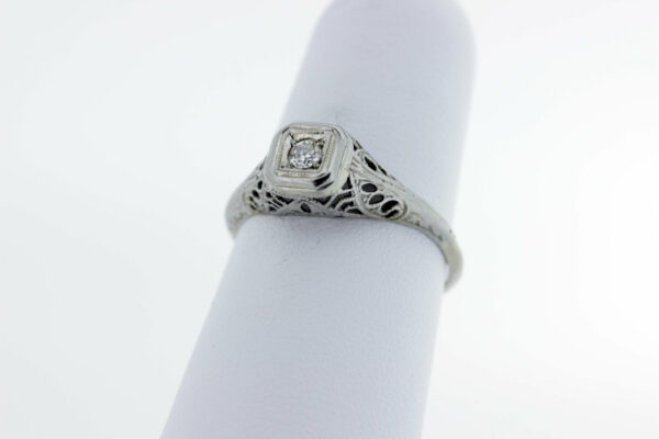 Timekeepersclayton 14K Gold Ring Diamond Center with Lily pad Filigree and Engraving