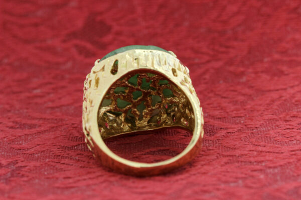Timekeepersclayton 14K Gold Ring with Carved Jade Flower