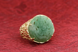 Timekeepersclayton 14K Gold Ring with Carved Jade Flower