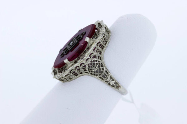 Timekeepersclayton 14K Gold Ring with Red Almond Shaped Glass