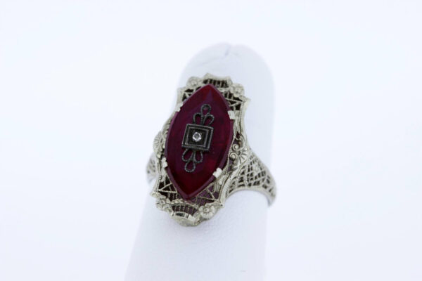 Timekeepersclayton 14K Gold Ring with Red Almond Shaped Glass