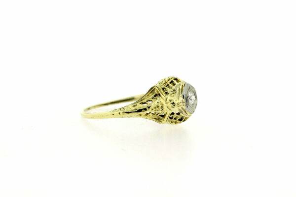 Timekeepersclayton 14K Gold Starburst Filigree Ring with .10ct Diamond Center Solitaire Old Euro Cut