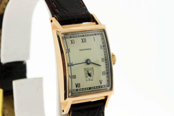 Timekeepersclayton 14K Gold Tavannes Wrist Watch with Seconds Dial Rectangular Case