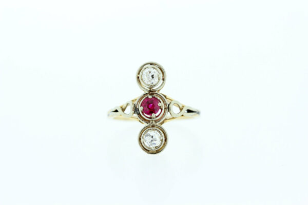 Timekeepersclayton 14K Gold Two tone Ring with Diamonds and Ruby