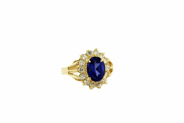 Timekeepersclayton 14K Gold Vintage Oval Synthetic Blue Sapphire with White Accents Ring