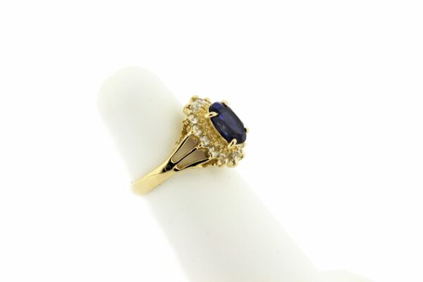 Timekeepersclayton 14K Gold Vintage Oval Synthetic Blue Sapphire with White Accents Ring