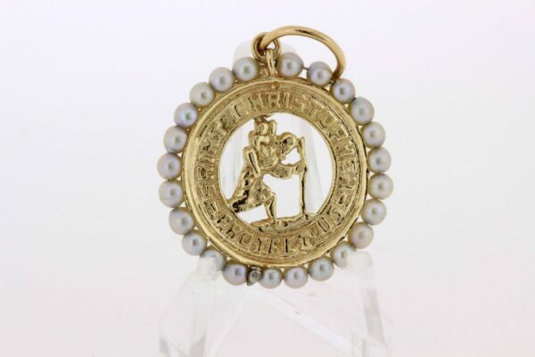 Timekeepersclayton 14K Gold and Pearl Saint Christopher Medallion
