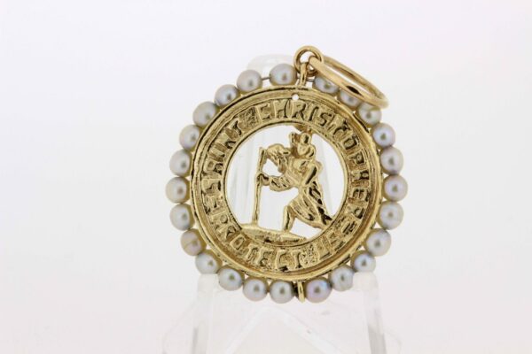 Timekeepersclayton 14K Gold and Pearl Saint Christopher Medallion