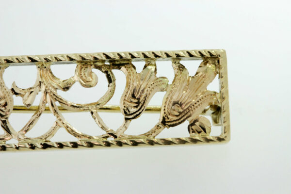 Timekeepersclayton 14K Rectangle Brooch with Engraved Lilies