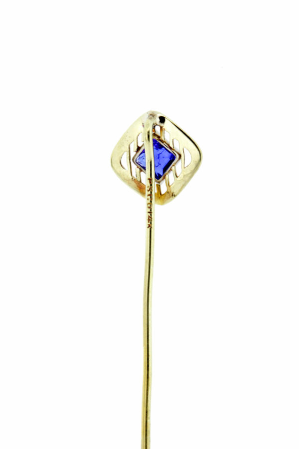 Timekeepersclayton 14K Stickpin with Square Faceted Blue Glass Accent