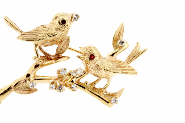 Timekeepersclayton 14K Swallow Bird Brooch with Diamonds and Garnets