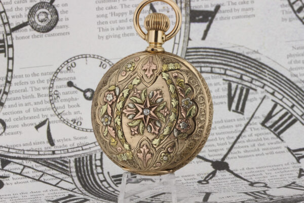 Timekeepersclayton 14K Tri-colored floral and diamond pocket watch signed Seth Thomas