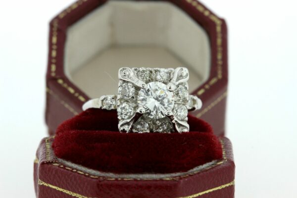 Timekeepersclayton 14K White Gold Diamond Cluster Ring Vintage Engagement Ring Wedding Ring