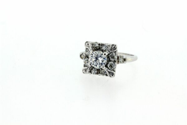 Timekeepersclayton 14K White Gold Diamond Cluster Ring Vintage Engagement Ring Wedding Ring