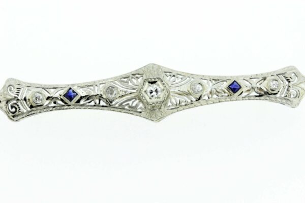 Timekeepersclayton 14K White Gold Diamond and Sapphire Brooch