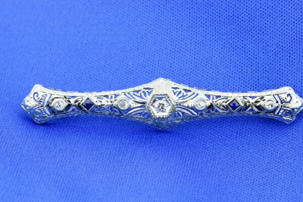 Timekeepersclayton 14K White Gold Diamond and Sapphire Brooch