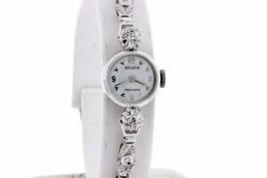 Timekeepersclayton 14K White Gold Gruen Ladies Daimond Bracelet Wrist Watch